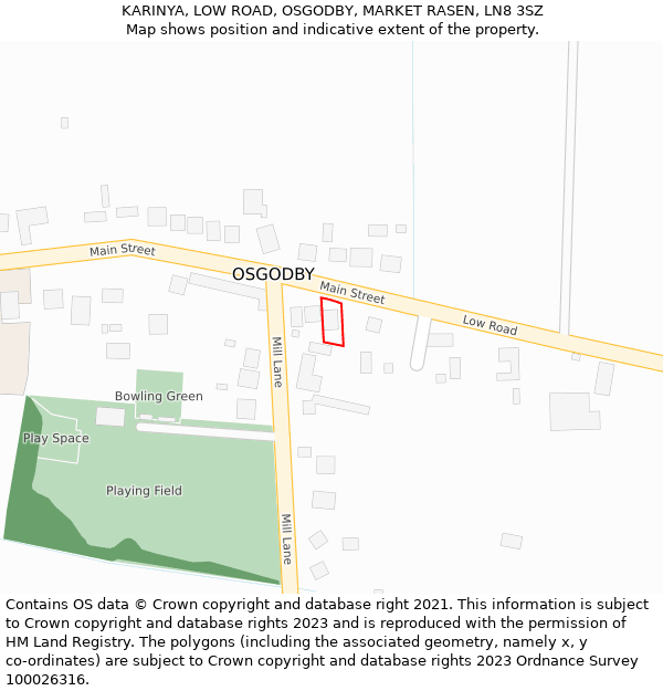 KARINYA, LOW ROAD, OSGODBY, MARKET RASEN, LN8 3SZ: Location map and indicative extent of plot