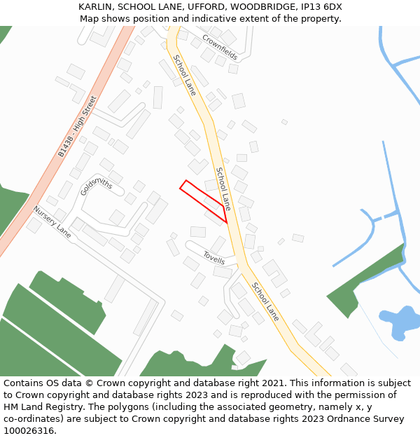 KARLIN, SCHOOL LANE, UFFORD, WOODBRIDGE, IP13 6DX: Location map and indicative extent of plot