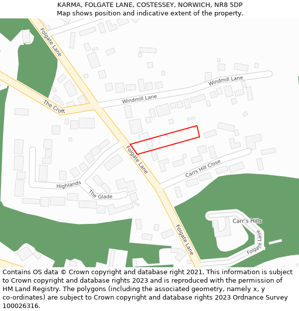 KARMA, FOLGATE LANE, COSTESSEY, NORWICH, NR8 5DP: Location map and indicative extent of plot