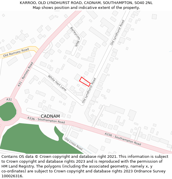 KARROO, OLD LYNDHURST ROAD, CADNAM, SOUTHAMPTON, SO40 2NL: Location map and indicative extent of plot