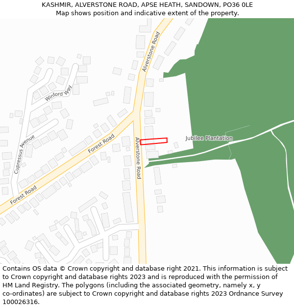 KASHMIR, ALVERSTONE ROAD, APSE HEATH, SANDOWN, PO36 0LE: Location map and indicative extent of plot