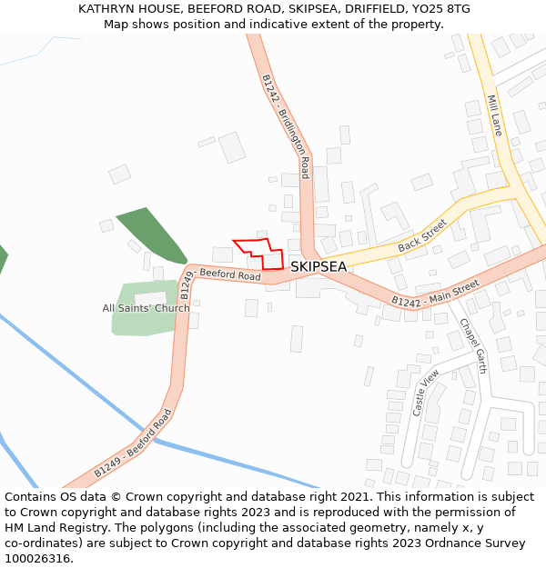 KATHRYN HOUSE, BEEFORD ROAD, SKIPSEA, DRIFFIELD, YO25 8TG: Location map and indicative extent of plot