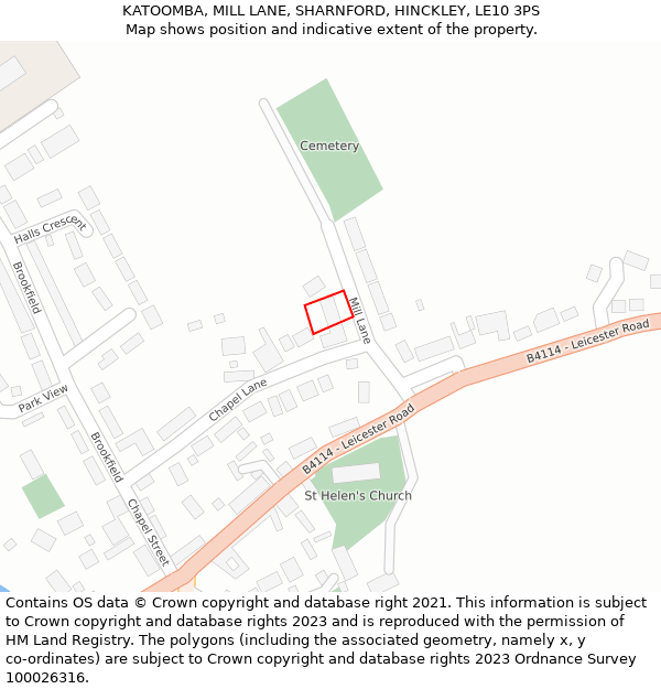 KATOOMBA, MILL LANE, SHARNFORD, HINCKLEY, LE10 3PS: Location map and indicative extent of plot