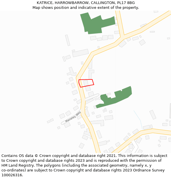 KATRICE, HARROWBARROW, CALLINGTON, PL17 8BG: Location map and indicative extent of plot