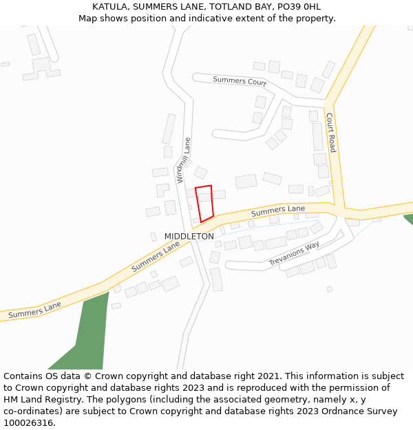 KATULA, SUMMERS LANE, TOTLAND BAY, PO39 0HL: Location map and indicative extent of plot