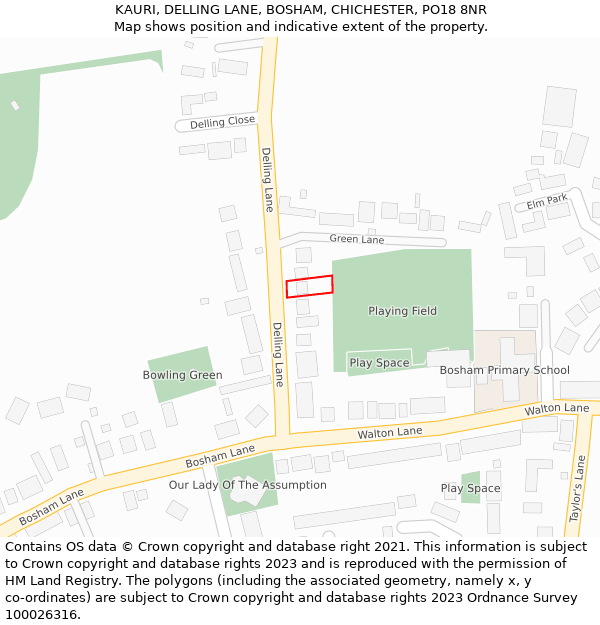 KAURI, DELLING LANE, BOSHAM, CHICHESTER, PO18 8NR: Location map and indicative extent of plot