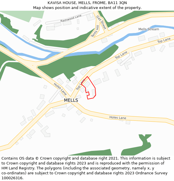 KAVISA HOUSE, MELLS, FROME, BA11 3QN: Location map and indicative extent of plot