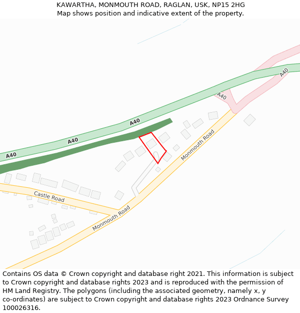 KAWARTHA, MONMOUTH ROAD, RAGLAN, USK, NP15 2HG: Location map and indicative extent of plot
