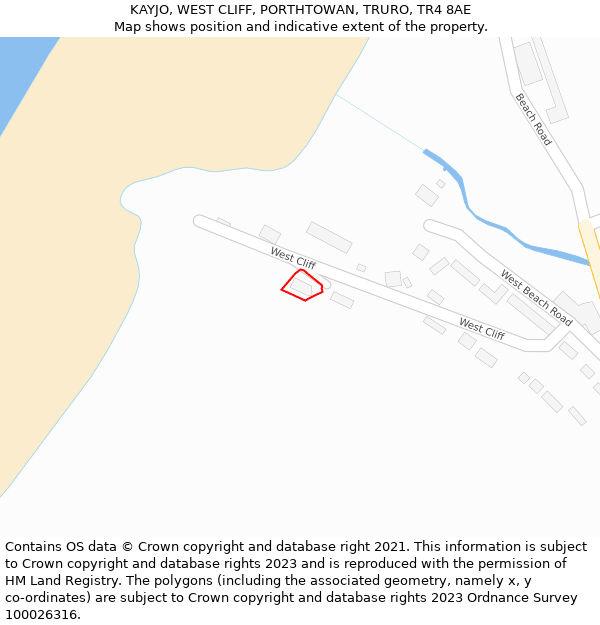 KAYJO, WEST CLIFF, PORTHTOWAN, TRURO, TR4 8AE: Location map and indicative extent of plot