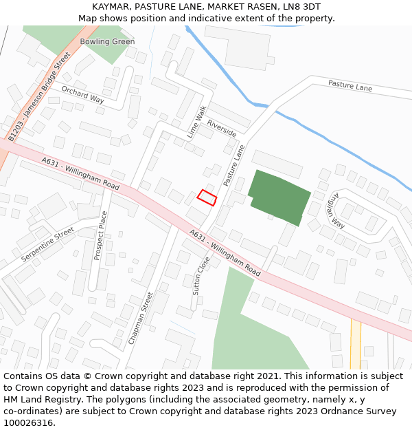 KAYMAR, PASTURE LANE, MARKET RASEN, LN8 3DT: Location map and indicative extent of plot