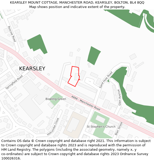 KEARSLEY MOUNT COTTAGE, MANCHESTER ROAD, KEARSLEY, BOLTON, BL4 8QQ: Location map and indicative extent of plot
