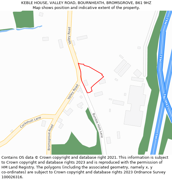 KEBLE HOUSE, VALLEY ROAD, BOURNHEATH, BROMSGROVE, B61 9HZ: Location map and indicative extent of plot