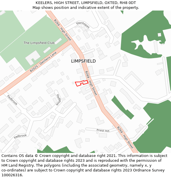 KEELERS, HIGH STREET, LIMPSFIELD, OXTED, RH8 0DT: Location map and indicative extent of plot