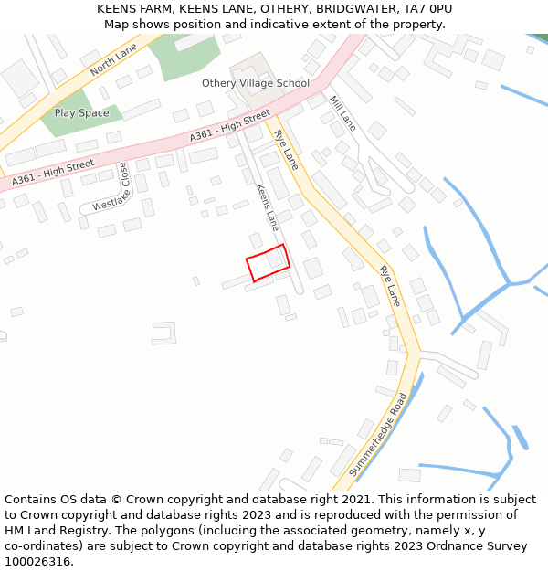 KEENS FARM, KEENS LANE, OTHERY, BRIDGWATER, TA7 0PU: Location map and indicative extent of plot