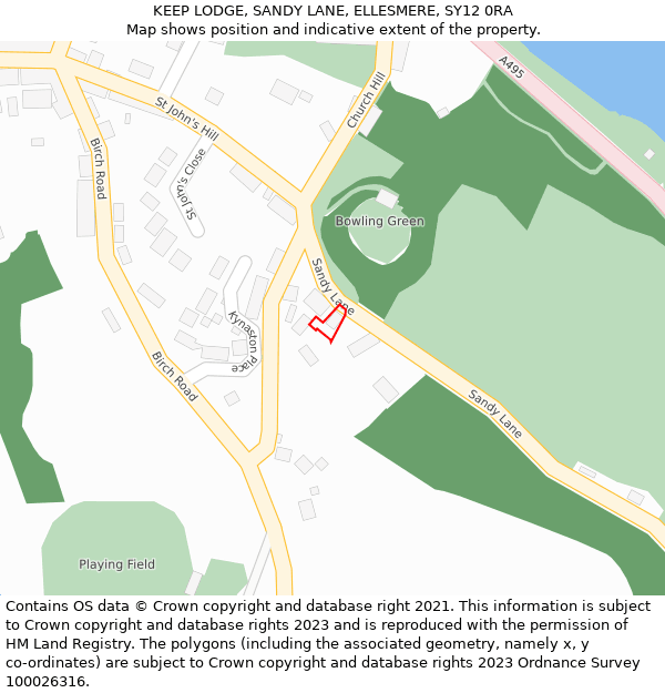 KEEP LODGE, SANDY LANE, ELLESMERE, SY12 0RA: Location map and indicative extent of plot