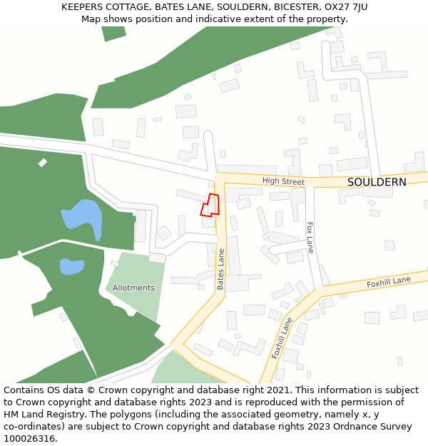 KEEPERS COTTAGE, BATES LANE, SOULDERN, BICESTER, OX27 7JU: Location map and indicative extent of plot