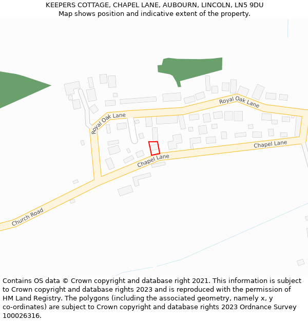KEEPERS COTTAGE, CHAPEL LANE, AUBOURN, LINCOLN, LN5 9DU: Location map and indicative extent of plot
