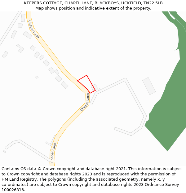 KEEPERS COTTAGE, CHAPEL LANE, BLACKBOYS, UCKFIELD, TN22 5LB: Location map and indicative extent of plot