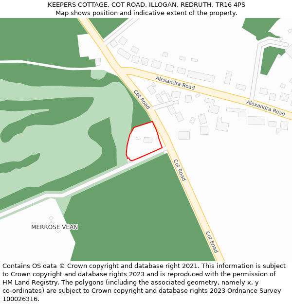 KEEPERS COTTAGE, COT ROAD, ILLOGAN, REDRUTH, TR16 4PS: Location map and indicative extent of plot