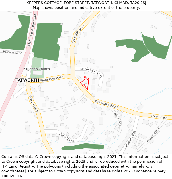 KEEPERS COTTAGE, FORE STREET, TATWORTH, CHARD, TA20 2SJ: Location map and indicative extent of plot