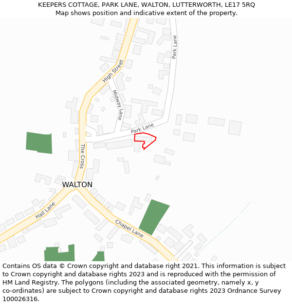 KEEPERS COTTAGE, PARK LANE, WALTON, LUTTERWORTH, LE17 5RQ: Location map and indicative extent of plot