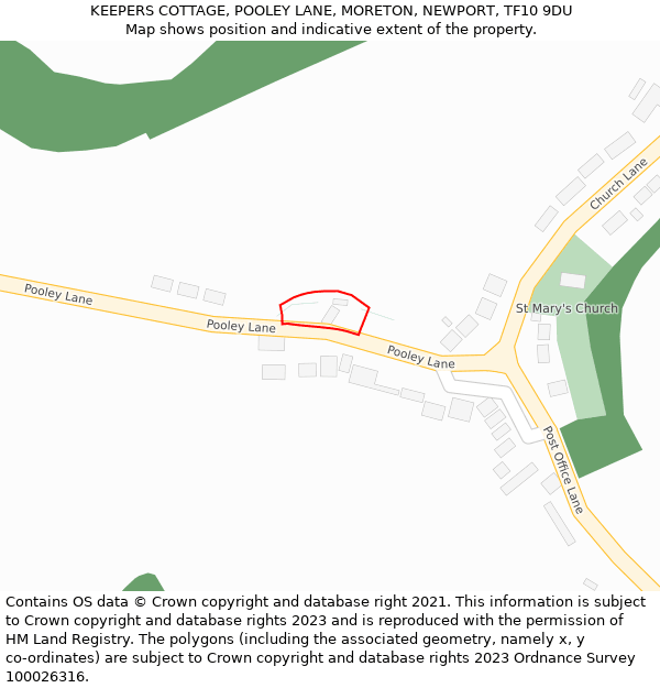 KEEPERS COTTAGE, POOLEY LANE, MORETON, NEWPORT, TF10 9DU: Location map and indicative extent of plot