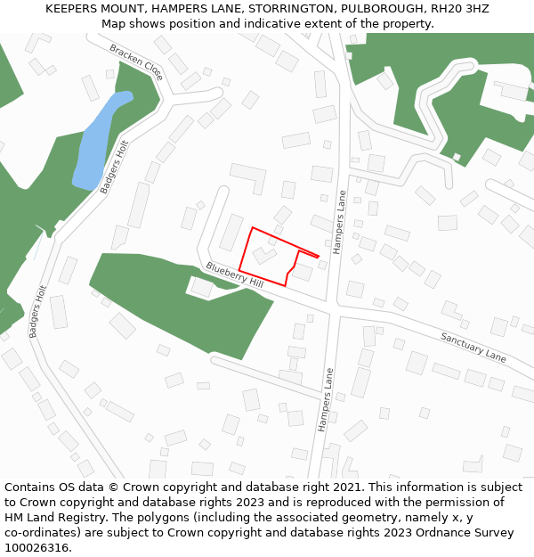 KEEPERS MOUNT, HAMPERS LANE, STORRINGTON, PULBOROUGH, RH20 3HZ: Location map and indicative extent of plot