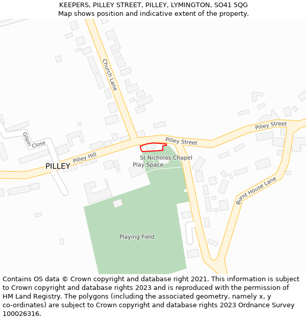 KEEPERS, PILLEY STREET, PILLEY, LYMINGTON, SO41 5QG: Location map and indicative extent of plot