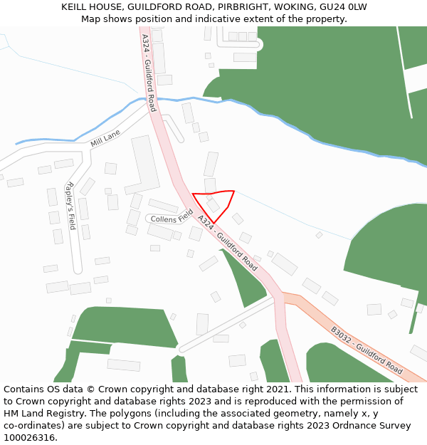 KEILL HOUSE, GUILDFORD ROAD, PIRBRIGHT, WOKING, GU24 0LW: Location map and indicative extent of plot