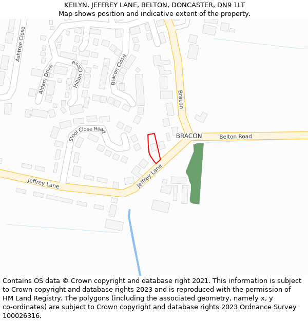 KEILYN, JEFFREY LANE, BELTON, DONCASTER, DN9 1LT: Location map and indicative extent of plot