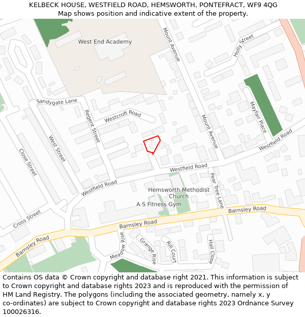 KELBECK HOUSE, WESTFIELD ROAD, HEMSWORTH, PONTEFRACT, WF9 4QG: Location map and indicative extent of plot
