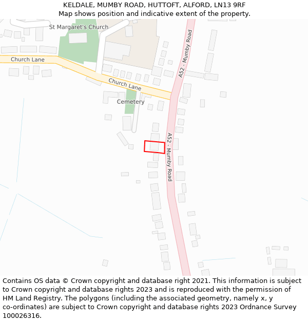 KELDALE, MUMBY ROAD, HUTTOFT, ALFORD, LN13 9RF: Location map and indicative extent of plot