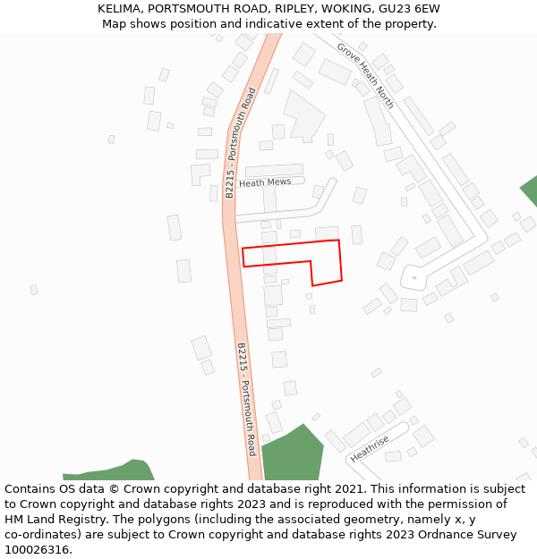 KELIMA, PORTSMOUTH ROAD, RIPLEY, WOKING, GU23 6EW: Location map and indicative extent of plot