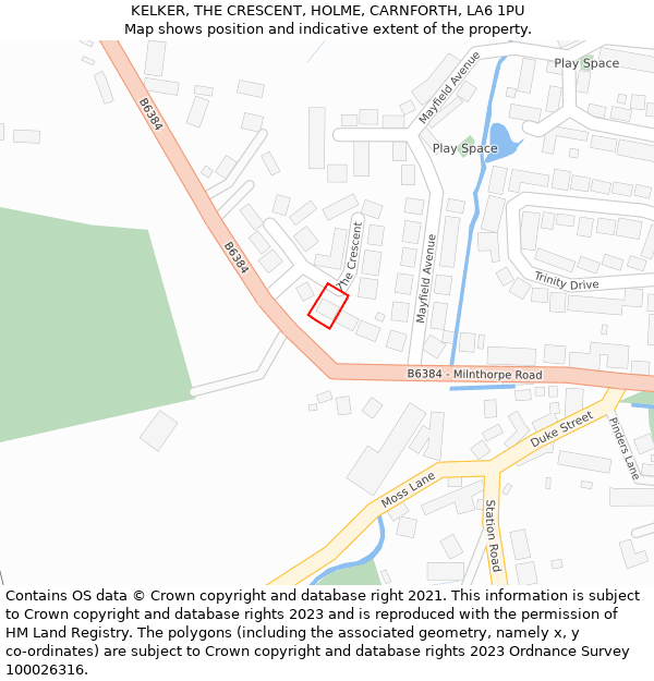 KELKER, THE CRESCENT, HOLME, CARNFORTH, LA6 1PU: Location map and indicative extent of plot