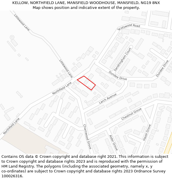 KELLOW, NORTHFIELD LANE, MANSFIELD WOODHOUSE, MANSFIELD, NG19 8NX: Location map and indicative extent of plot