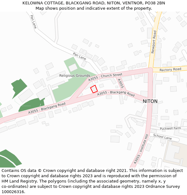 KELOWNA COTTAGE, BLACKGANG ROAD, NITON, VENTNOR, PO38 2BN: Location map and indicative extent of plot