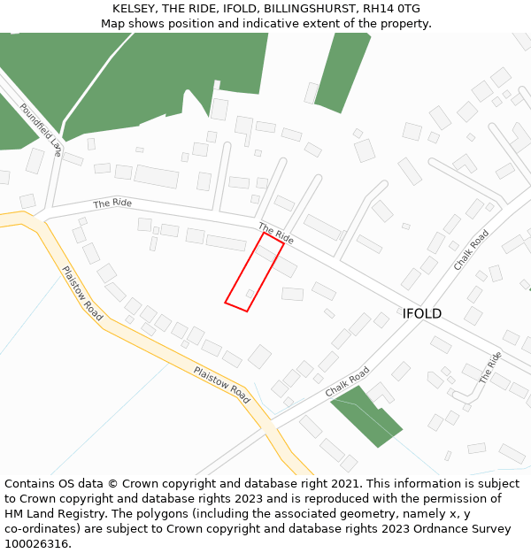 KELSEY, THE RIDE, IFOLD, BILLINGSHURST, RH14 0TG: Location map and indicative extent of plot