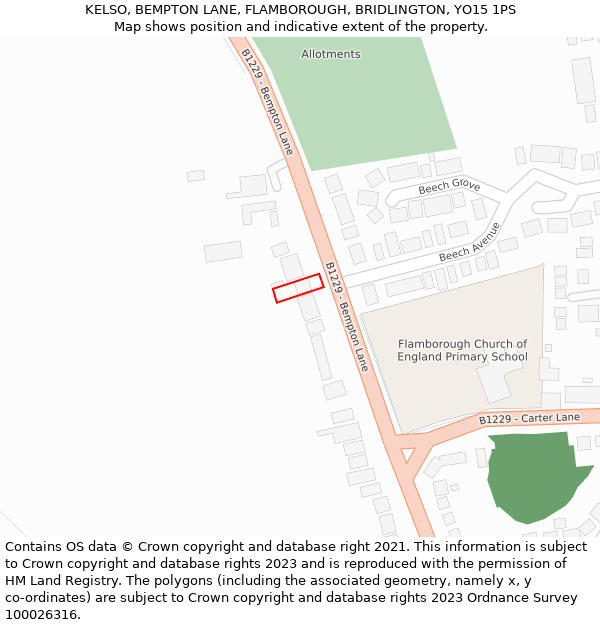 KELSO, BEMPTON LANE, FLAMBOROUGH, BRIDLINGTON, YO15 1PS: Location map and indicative extent of plot