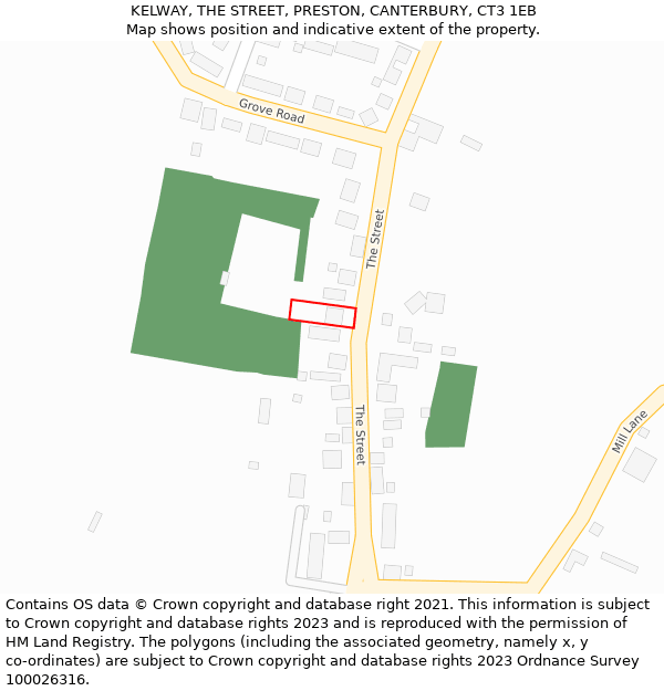 KELWAY, THE STREET, PRESTON, CANTERBURY, CT3 1EB: Location map and indicative extent of plot