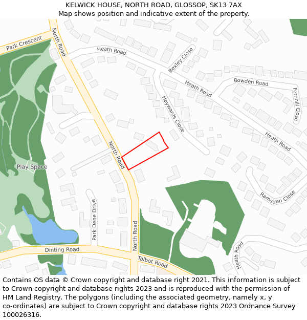 KELWICK HOUSE, NORTH ROAD, GLOSSOP, SK13 7AX: Location map and indicative extent of plot