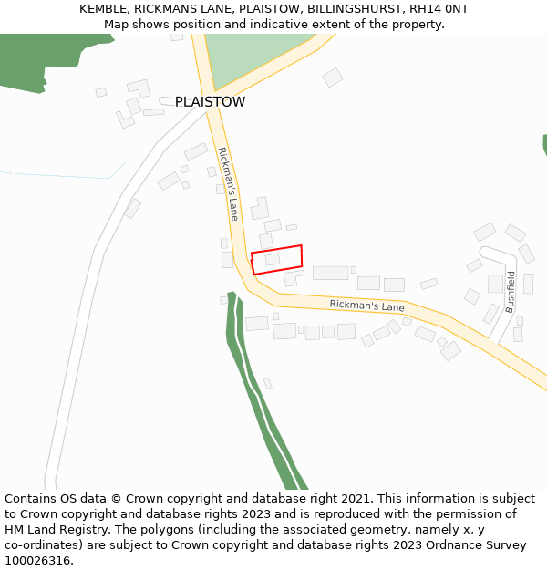 KEMBLE, RICKMANS LANE, PLAISTOW, BILLINGSHURST, RH14 0NT: Location map and indicative extent of plot