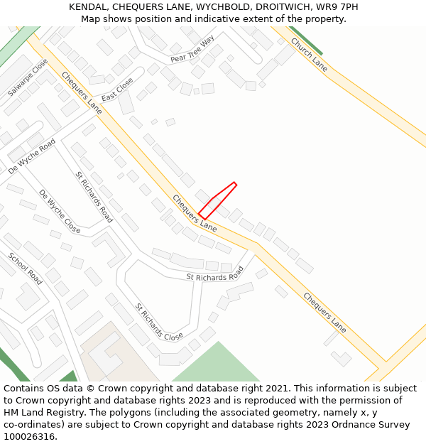 KENDAL, CHEQUERS LANE, WYCHBOLD, DROITWICH, WR9 7PH: Location map and indicative extent of plot