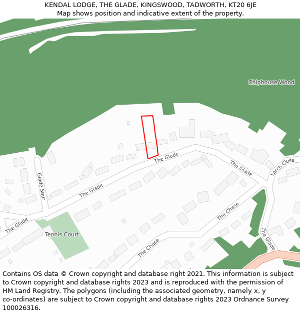 KENDAL LODGE, THE GLADE, KINGSWOOD, TADWORTH, KT20 6JE: Location map and indicative extent of plot