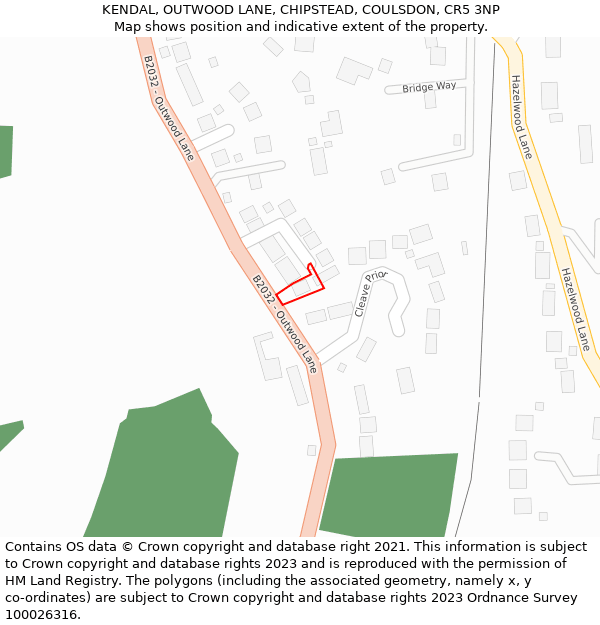 KENDAL, OUTWOOD LANE, CHIPSTEAD, COULSDON, CR5 3NP: Location map and indicative extent of plot