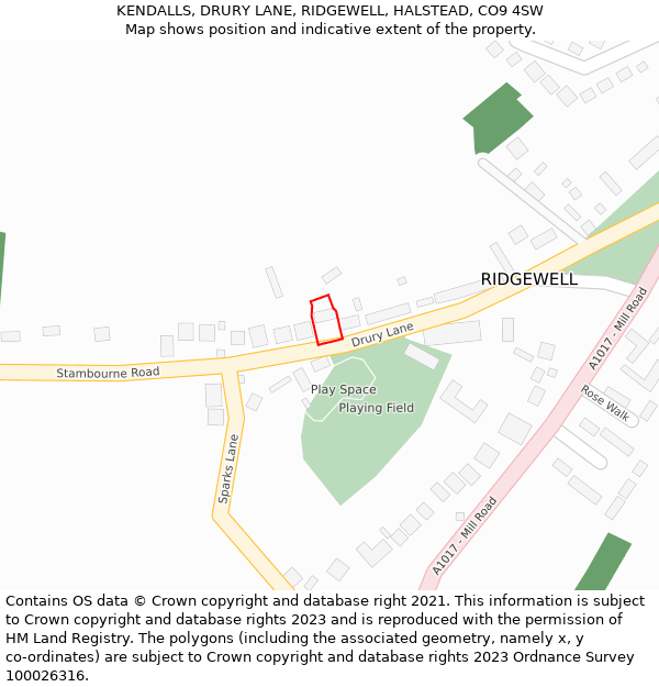 KENDALLS, DRURY LANE, RIDGEWELL, HALSTEAD, CO9 4SW: Location map and indicative extent of plot