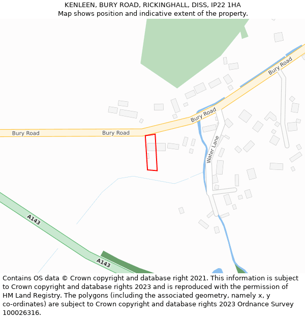 KENLEEN, BURY ROAD, RICKINGHALL, DISS, IP22 1HA: Location map and indicative extent of plot