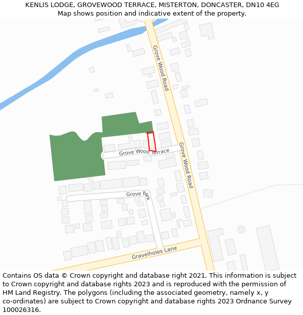 KENLIS LODGE, GROVEWOOD TERRACE, MISTERTON, DONCASTER, DN10 4EG: Location map and indicative extent of plot