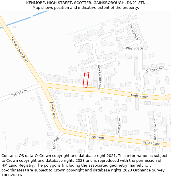 KENMORE, HIGH STREET, SCOTTER, GAINSBOROUGH, DN21 3TN: Location map and indicative extent of plot