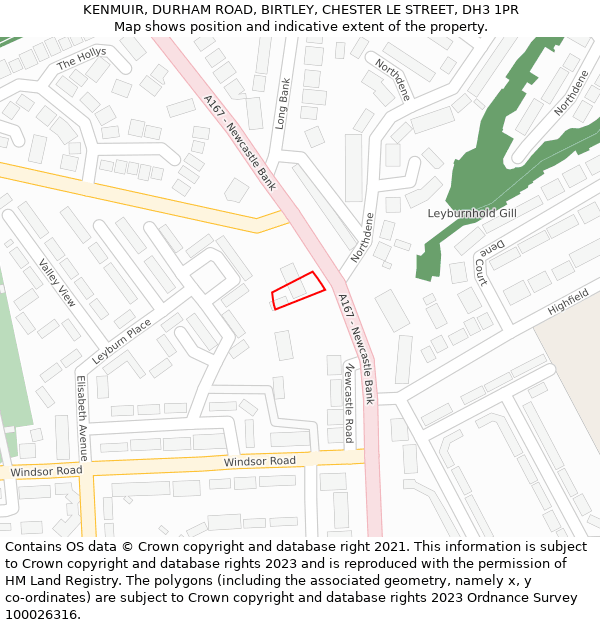 KENMUIR, DURHAM ROAD, BIRTLEY, CHESTER LE STREET, DH3 1PR: Location map and indicative extent of plot