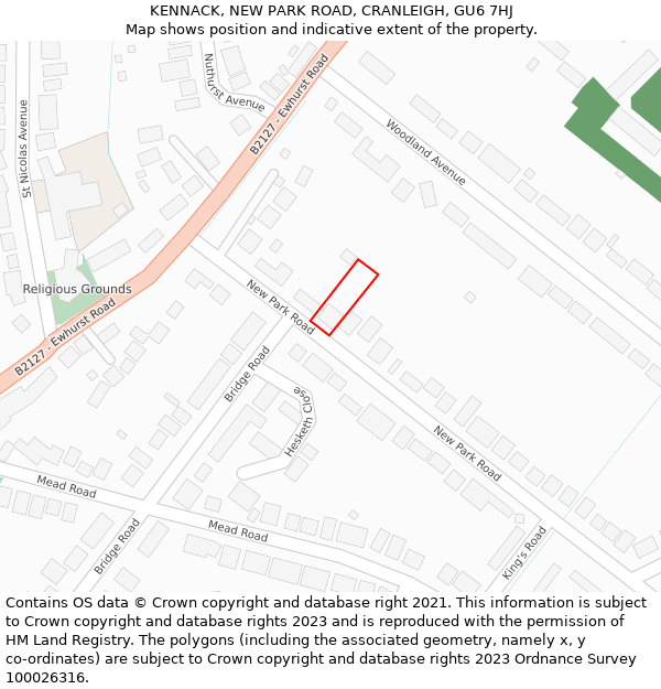 KENNACK, NEW PARK ROAD, CRANLEIGH, GU6 7HJ: Location map and indicative extent of plot